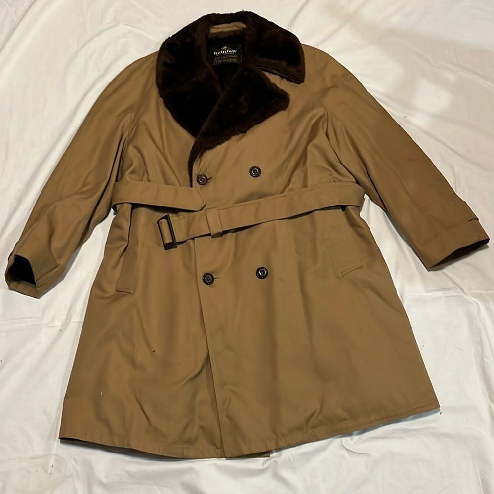 Vintage Brown and Tan Rainfair Coat with Faux Fur Lining